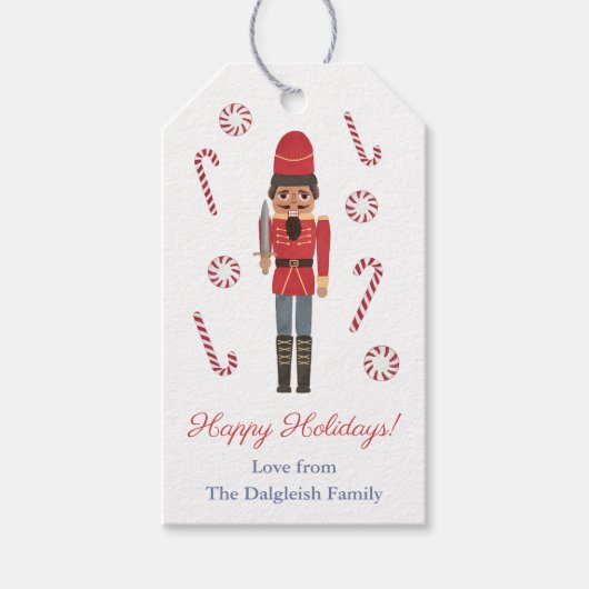 Red Nutcracker Happy Holidays Geschenkanhänger (Vorderseite)