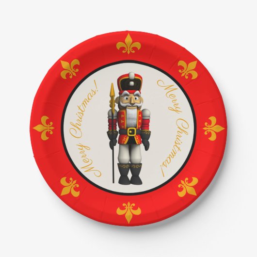 Red Nutcracker Thema Frohe Weihnachtszeitung Plate Pappteller (Vorderseite)