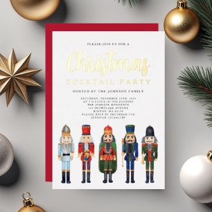 Red Nutcracker Weihnachtscocktail Party Gold Folieneinladung