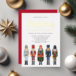 Red Nutcracker Weihnachtsessen Party Gold Folieneinladung