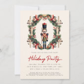 Red Nutcracker Wreath Christmas Party Einladung (Vorderseite)