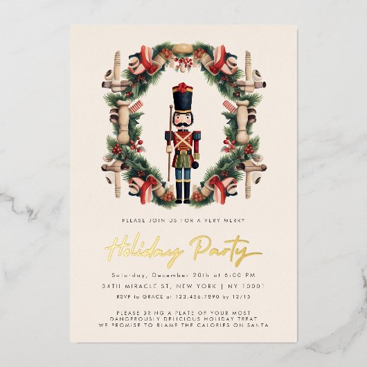 Red Nutcracker Wreath Weihnachts-Party Einladung (Vorderseite)