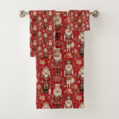 Red Nutcrackpattern Weihnachten Badhandtuch Set (Insitu)