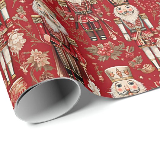 Red Nutcrackpattern Weihnachten Geschenkpapier (Rolleneckpunkt)