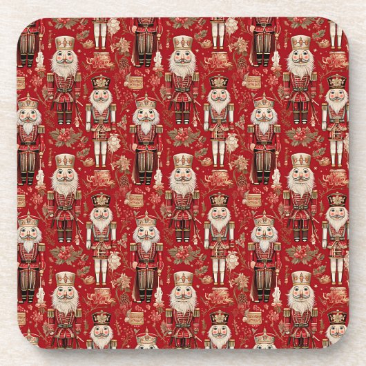 Red Nutcrackpattern Weihnachten Getränkeuntersetzer (Vorderseite)