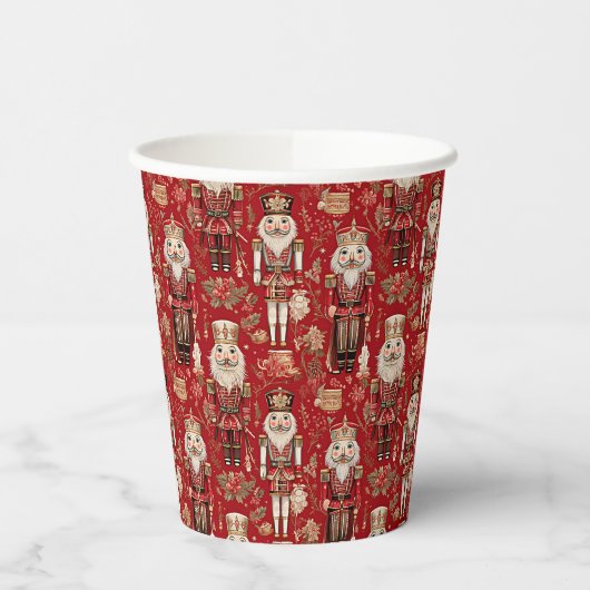 Red Nutcrackpattern Weihnachten Pappbecher (Links)