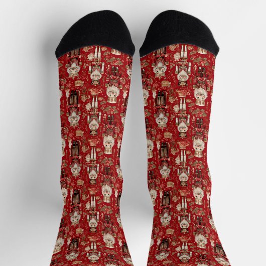 Red Nutcrackpattern Weihnachten Socken (Oben)