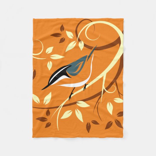 Red Nuthatch auf stilisierten Baumzweigen Fleecedecke (Vorderseite)