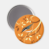Red Nuthatch auf stilisierten Baumzweigen Magnet (Vorderseite/Rückseite)