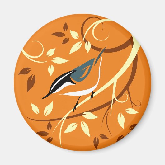Red Nuthatch auf stilisierten Baumzweigen Magnet (Vorne)