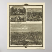 Red Oak, IA Panorama Karte - 1875 Poster (Vorne)