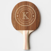 Red Oak Wood Wedding Monogram Star Tischtennis Schläger (Rückseite)