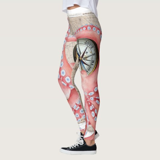 Red Octopus Vintag Map Compass Leggings (Links)