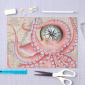 Red Octopus Vintag Map Compass Seidenpapier (Handwerk)