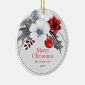 Red Off-White Silver Foliage Weihnachten Keramik Ornament (Rechts)
