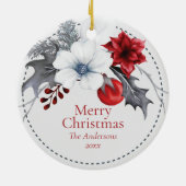 Red Off-White Silver Foliage Weihnachten Keramik Ornament (Hinten)