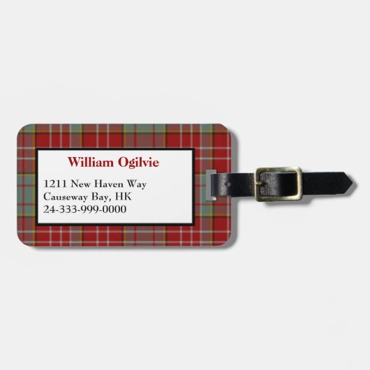 Red Ogilvie Tartan Kariert Luggage Tag Gepäckanhänger (Vorderseite horizontal)