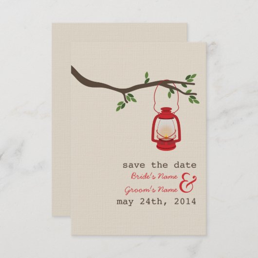Red Oil Lantern Outdoor Wedding rettet das Datum Save The Date (Vorne/Hinten)
