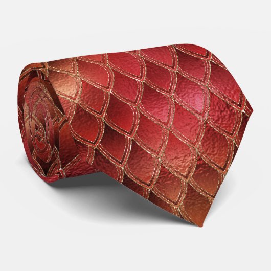 Red Ombre Dragon Scales Effect Neck Tie Krawatte (Gerollt)