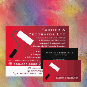 Red Ombre & Paint Roller, Painter & Decorator Visitenkarte