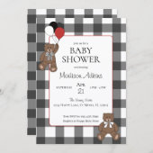 Red on Black Buffalo Check Teddy Bears Baby Shower Einladung (Vorne/Hinten)