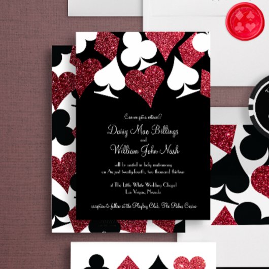 Red on Black Imitats Glitzer Las Vegas Wedding Einladung