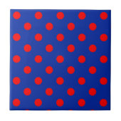 Red On Blue Polka Dots Pattern Design  Fliese (Vorderseite)