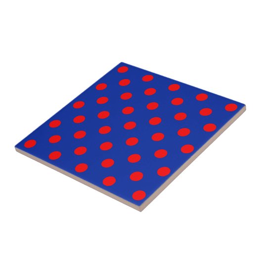 Red On Blue Polka Dots Pattern Design  Fliese (Seite)