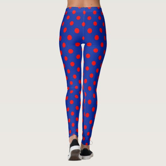 Red On Blue Polka Dots Pattern Design Leggings (Rückseite)