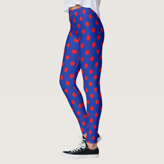 Red On Blue Polka Dots Pattern Design Leggings (Links)