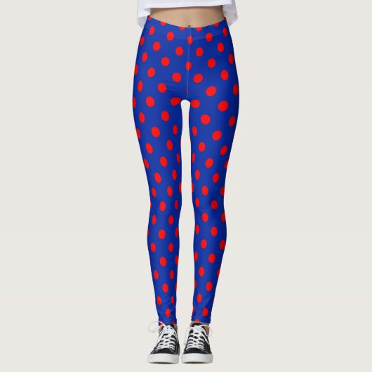 Red On Blue Polka Dots Pattern Design Leggings (Vorderseite)