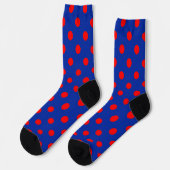 Red On Blue Polka Dots Pattern Design Socken (Linkes Detail)