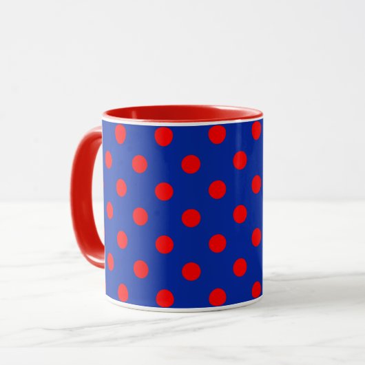 Red On Blue Polka Dots Pattern Design Tasse (Vorderseite Links)