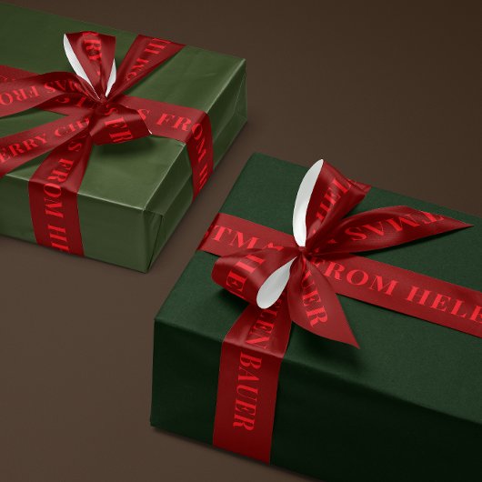 Red on Burgundy Simple Text Merry Christmas Gift Satinband