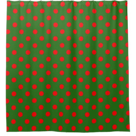 Red On Green Polka Dots Pattern Design  Duschvorhang (Vorderseite)