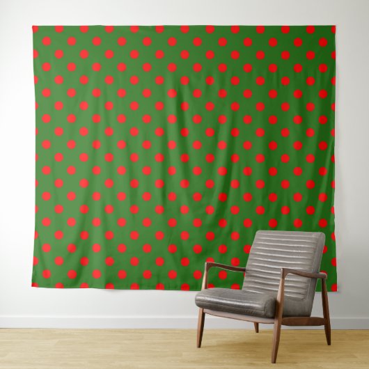 Red On Green Polka Dots Pattern Design Wandteppich (Beispiel (Horizontal))