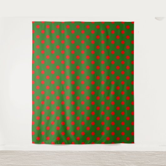 Red On Green Polka Dots Pattern Design  Wandteppich (Vorderseite)