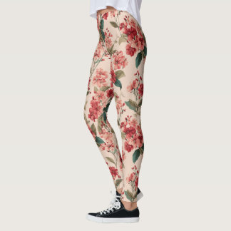 Red on Pink Hibiscus Floral Leggings