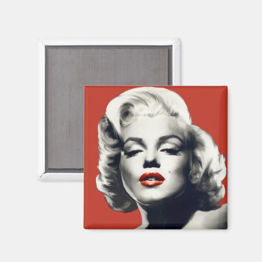 Red on Red Lips Marilyn Magnet (Vorderseite/Rückseite)