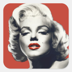 Red on Red Lips Marilyn Quadratischer Aufkleber