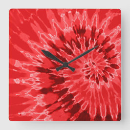 Red on Red Spiral Gefärbte Krawatte Clock Quadratische Wanduhr