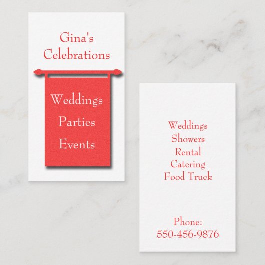 Red on White Banner Party Planer Business Card Visitenkarte (Vorne/Hinten)
