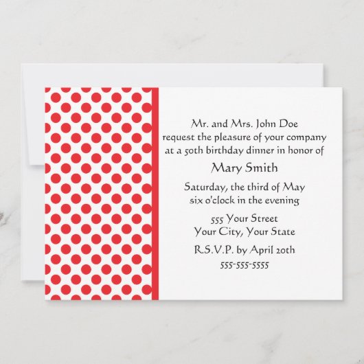 Red on White Polka Dot Einladung (Vorderseite)