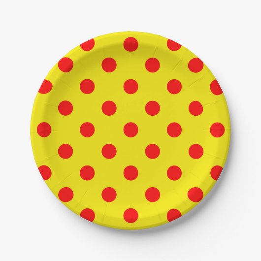 Red On Yellow Polka Dots Pattern Design Pappteller (Vorderseite)