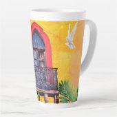 Red on Yellow San Miguel Allende Juliet Balcony Milchtasse (Rechte Ecke)