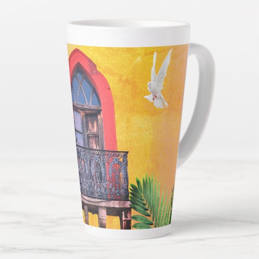 Red on Yellow San Miguel Allende Juliet Balcony Milchtasse (Rechte Ecke)