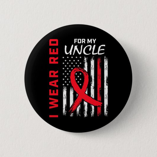 Red Oncle Heart Disease Awareness Flag Niece Nephe Button (Vorderseite)