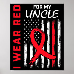 Red Oncle Heart Disease Awareness Flag Niece Nephe Poster