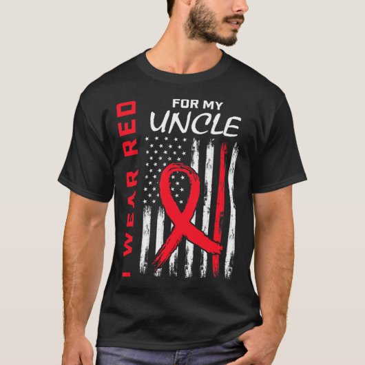 Red Oncle Heart Disease Awareness Flag Niece Nephe T-Shirt (Vorderseite)