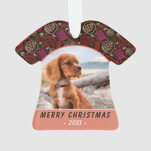 Red One Line Art Hund Foto Weihnachten Keepake Ornament (Rückseite)